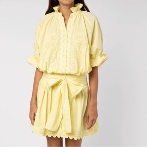 Juliet Dunn Light Yellow Tie-Waist Cotton Dress
